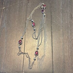 Elegant Silver and Red Gemstone Necklace